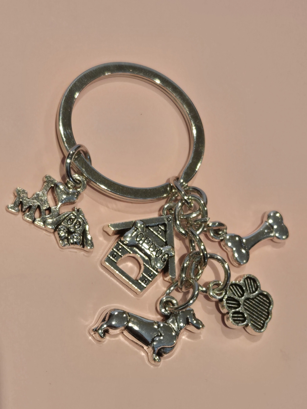 NEW Charm Key Ring in Silver Dog Canine Themed Dog Mom Dog House, Bone, Paw